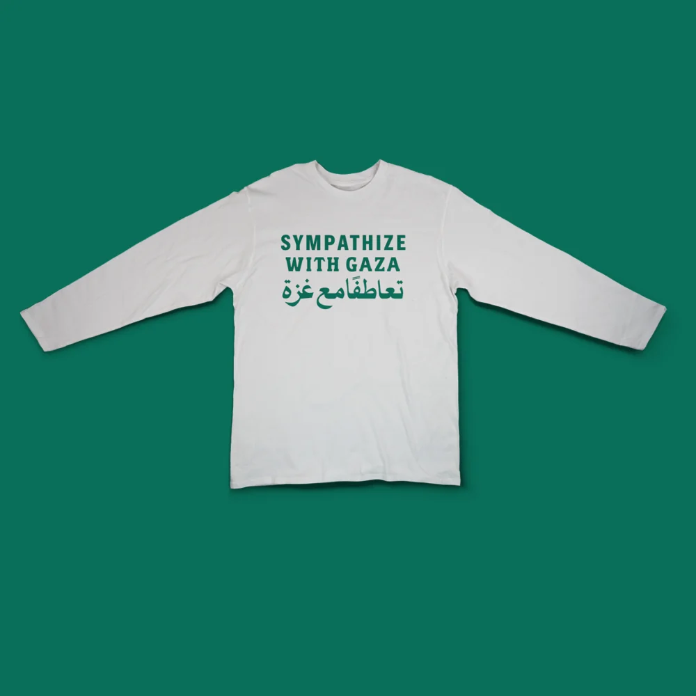 T-shirt blanc manche longue "Sympathize with Gaza"